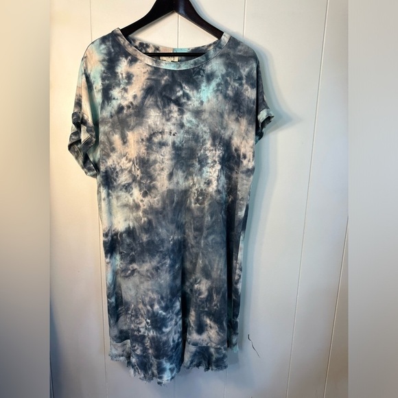 Umgee Women’s Small Blue Tie-dye Linen Blend Midi Dress - Picture 3 of 9